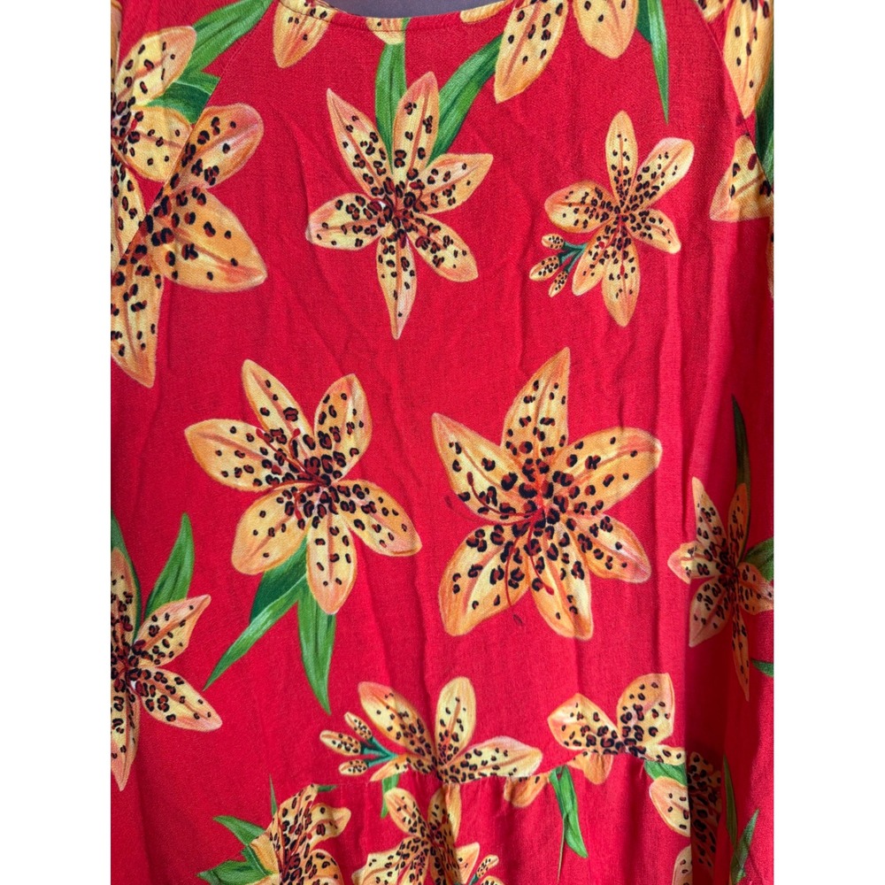 Farm Rio Maxi Dress Womens XL Red Golden Lily Boho Tiered Long Sleeve Viscose - Picture 7 of 10